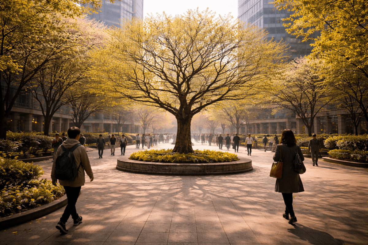 Natal chart timing and life cycles — two people walking toward the same tree on different ground