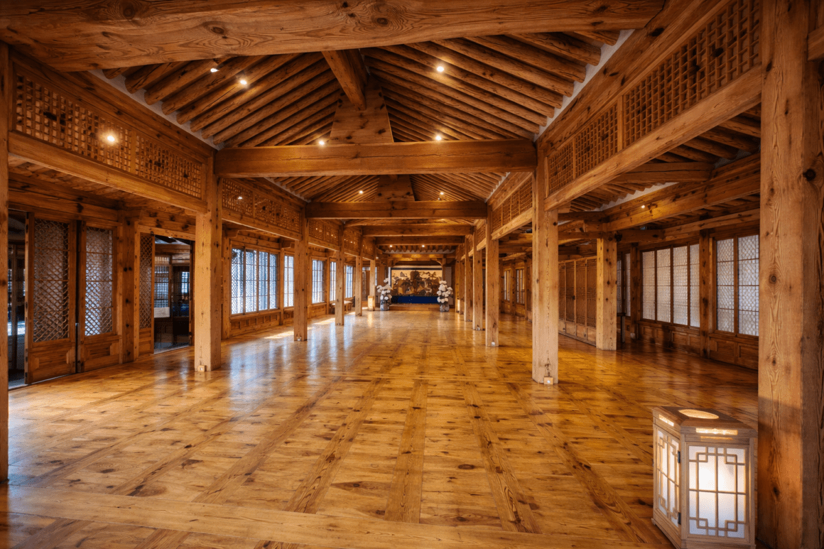 burnout rest doesn't help — empty traditional Korean wooden hall, quiet but not restful