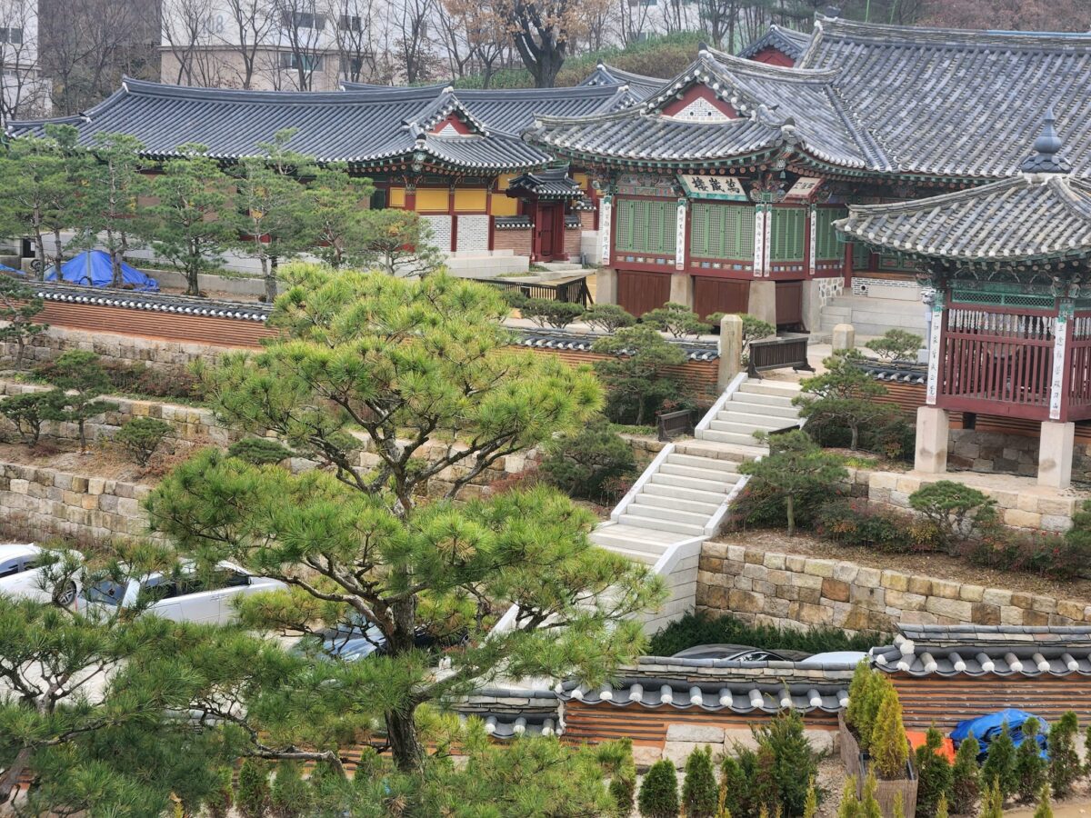 burnout losing yourself — traditional Korean hanok courtyard in winter, structure remains but season has changed