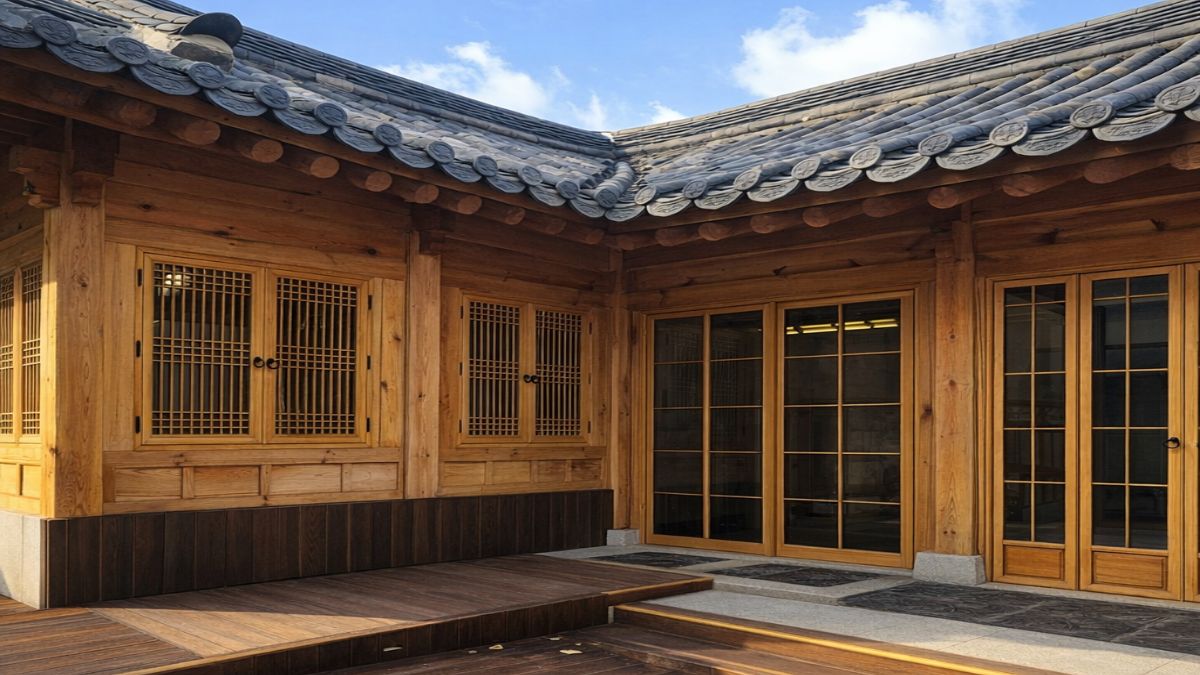 burnout recovery feels wrong — empty Korean hanok courtyard in warm light, space to breathe again.