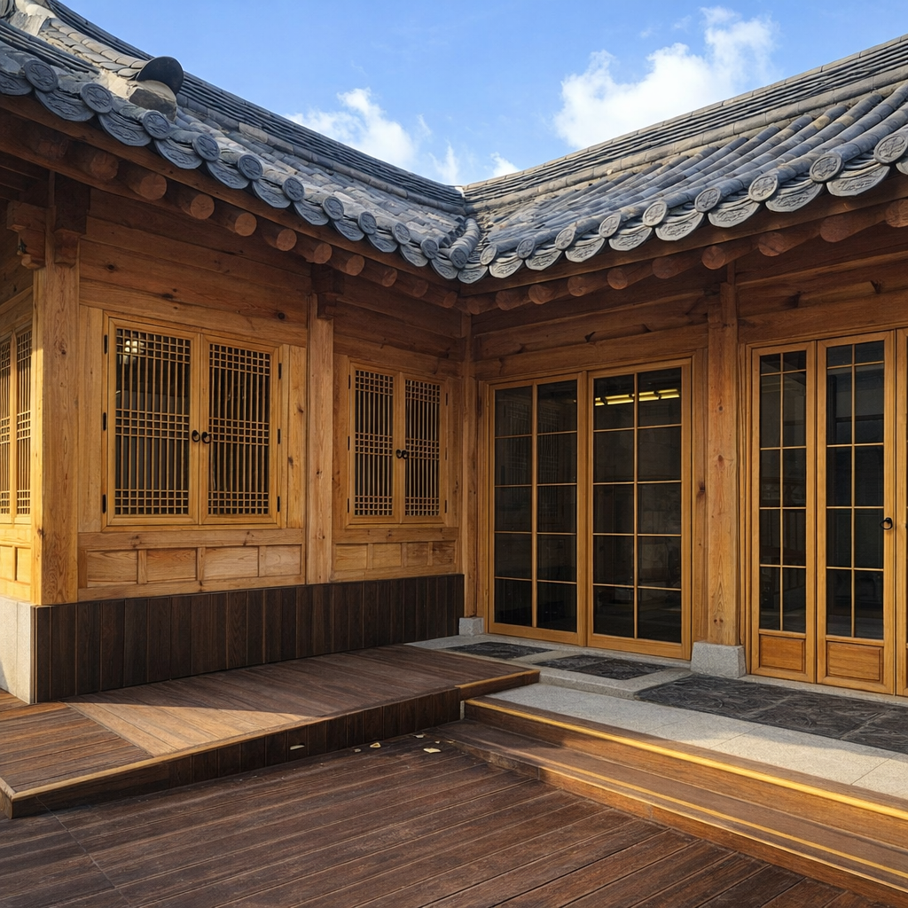 burnout recovery feels wrong — empty Korean hanok courtyard in warm light, space to breathe again