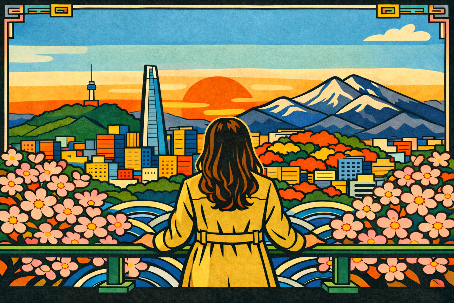 Woman overlooking Seoul at sunset — the 10-year cycle in K-Saju nobody told you about