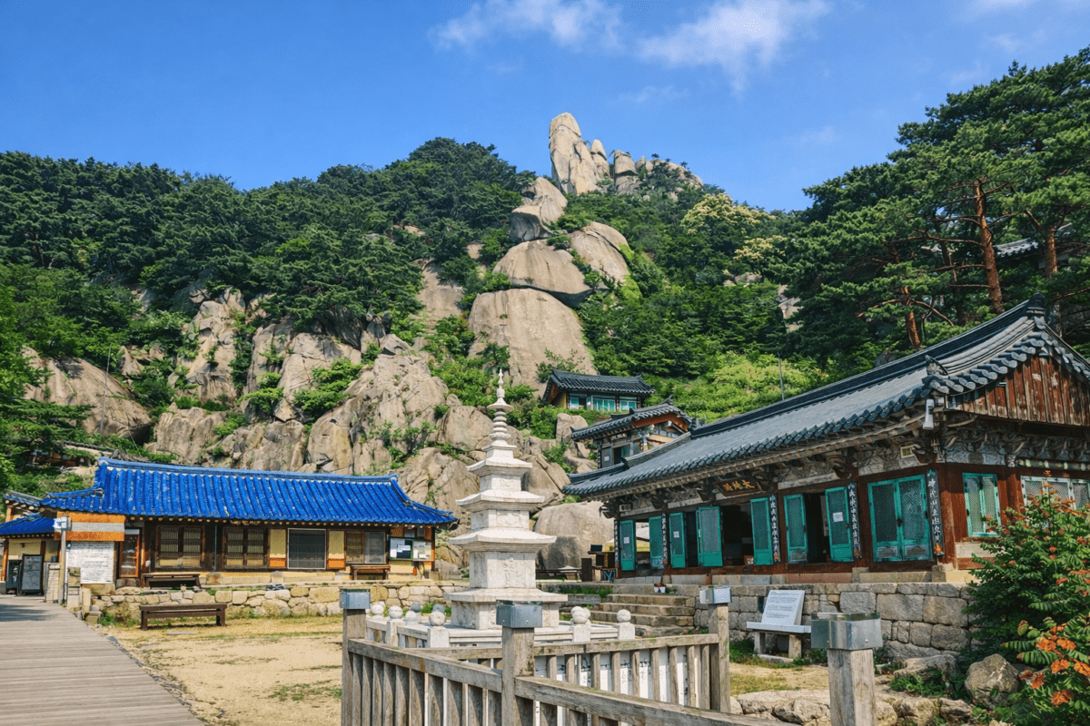 hiking in Seoul — Gwanaksan temple at the base of granite peaks