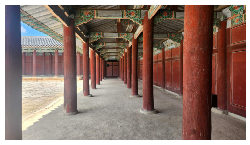 social withdrawal signs — empty corridor of a Korean palace, red pillars, no one there