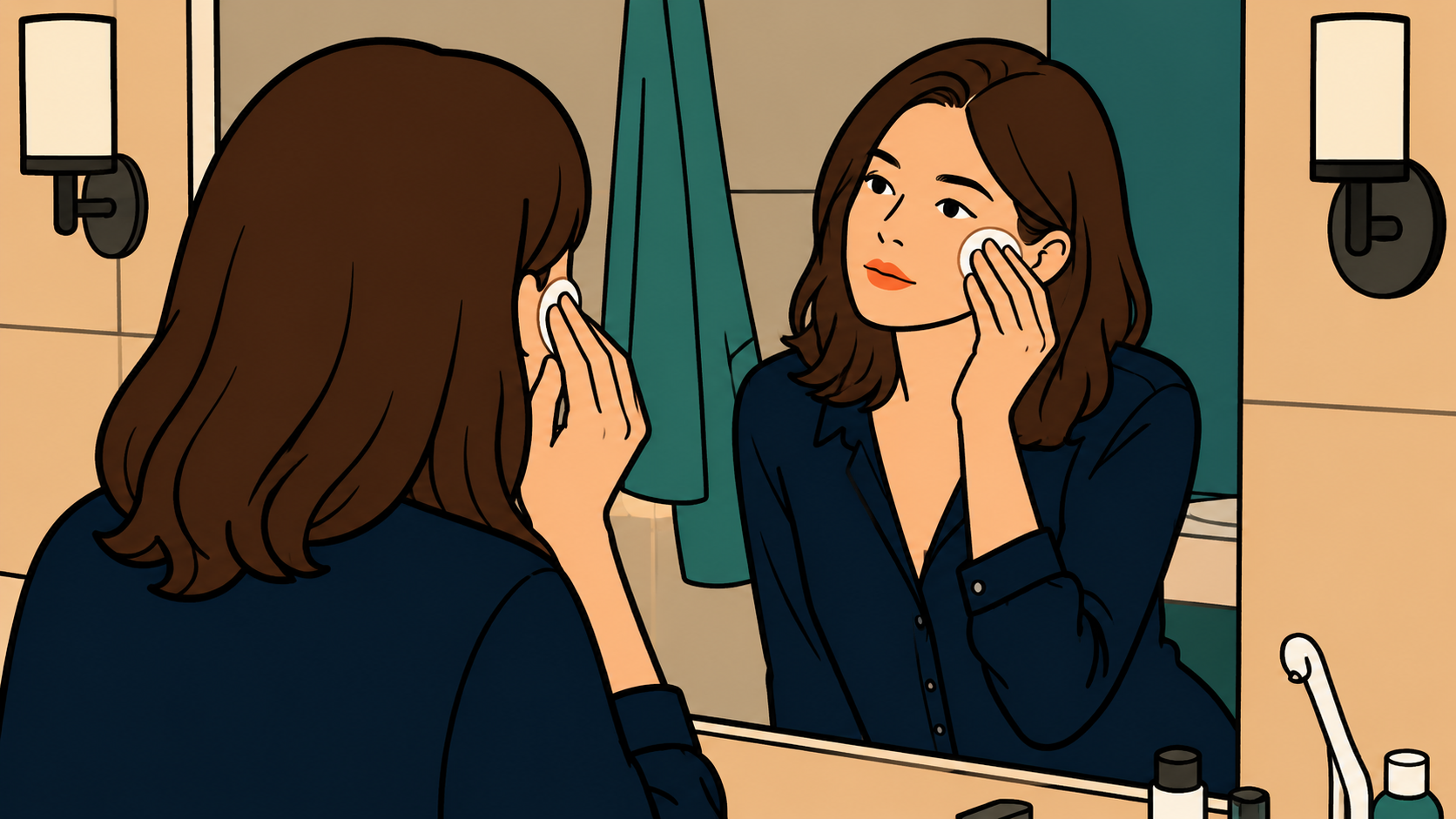 the version of yourself you hide — illustrated woman removing makeup in mirror, thumbnail