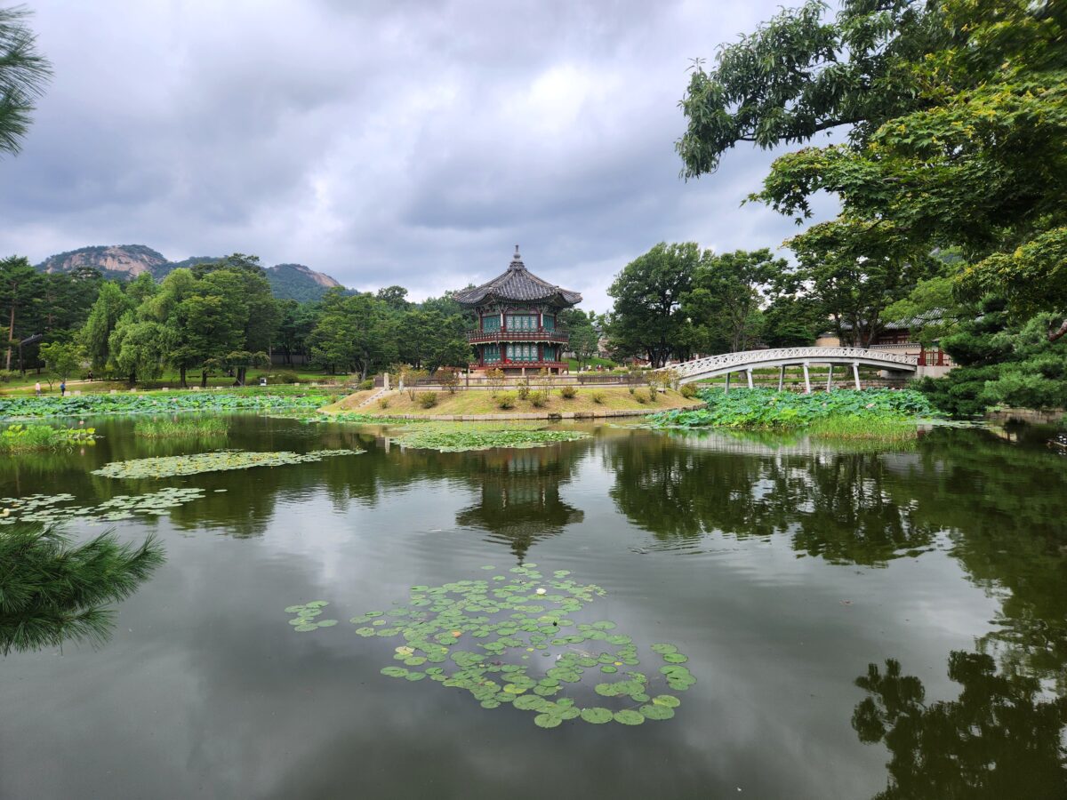 Hyangwonjeong pavilion at night — stillness where the inner critical voice finally runs out