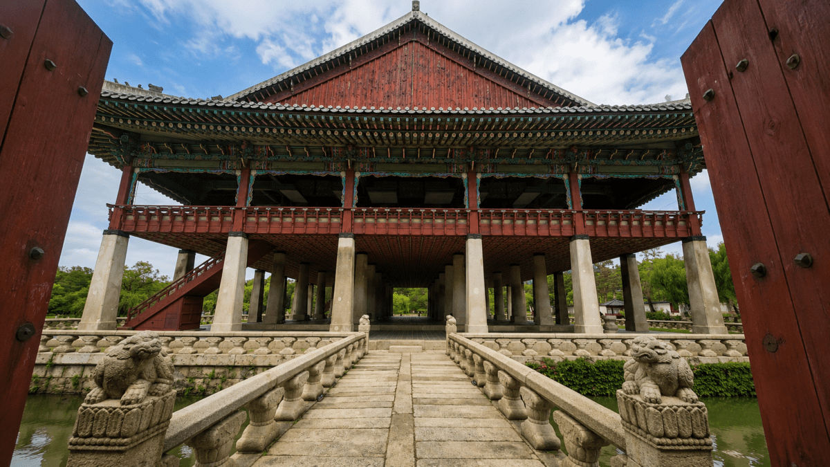Gyeonghoeru pavilion viewed from stone bridge — when pulling away is the right choice knowing which way to go