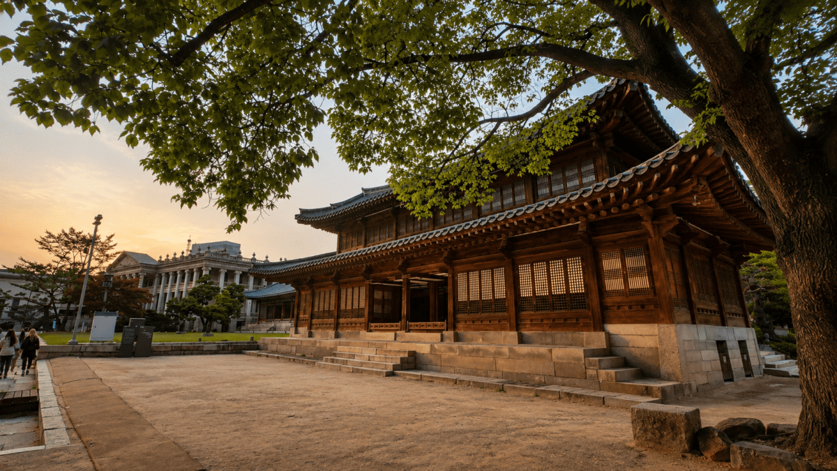 Deoksugung Palace at sunset with Western-style building — yin yang attraction in K-Saju structural tension