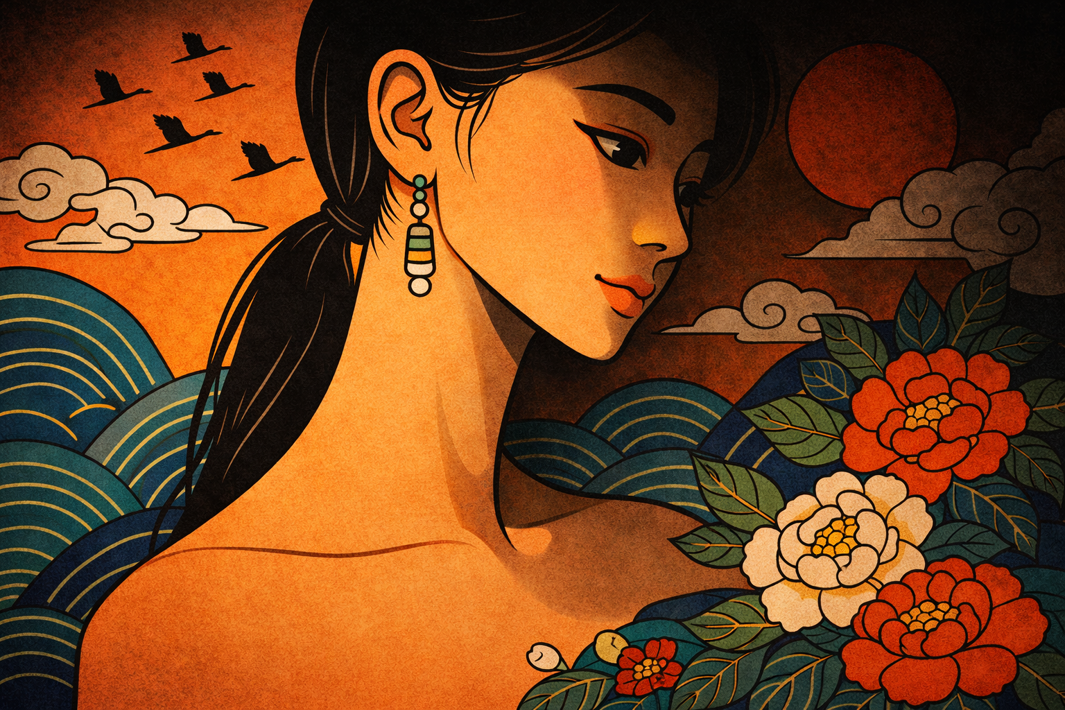 Woman in Korean folk art style — yin yang korean astrology and the cycle of opposing forces