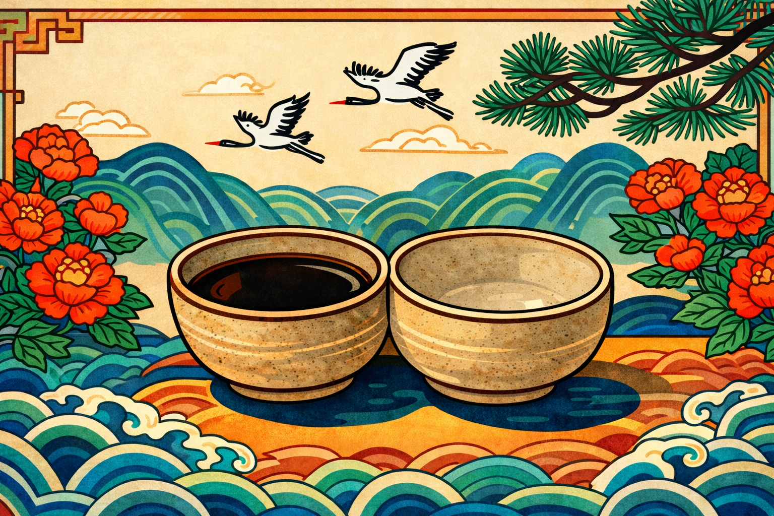 yin yang attraction in K-Saju — minhwa style thumbnail two bowls opposite attracts