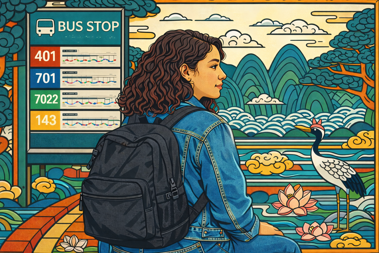 quarter-life crisis timing — minhwa style thumbnail woman waiting at Seoul bus stop
