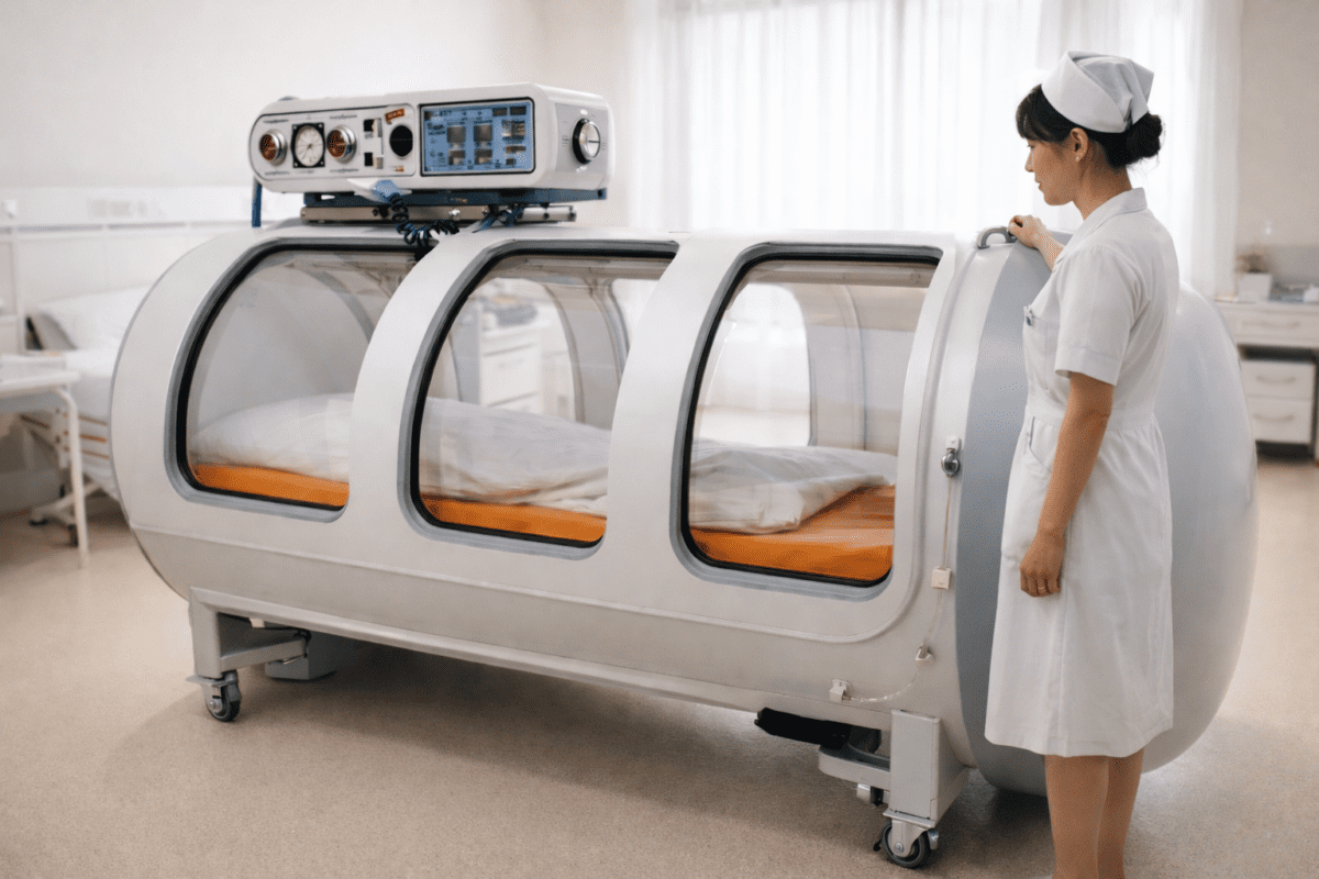 yeontan Korean coal briquette — hyperbaric oxygen chamber in Korean hospital for carbon monoxide treatment