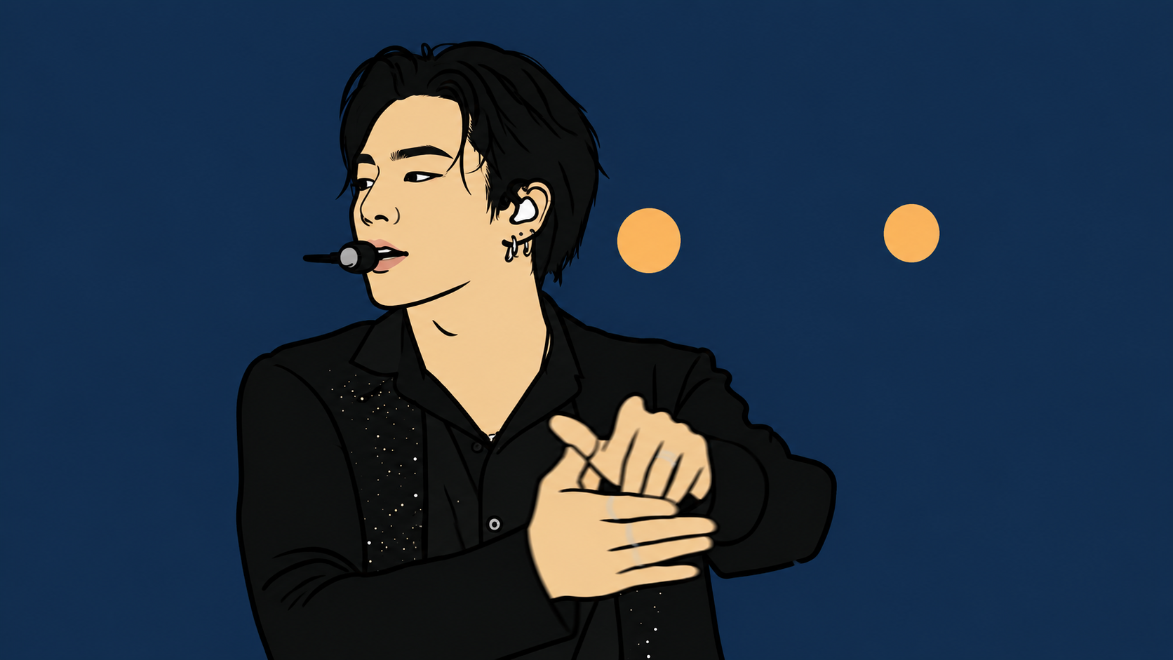 Korean masculinity redefined — illustrated portrait of a male performer singing on stage with concert lights behind him