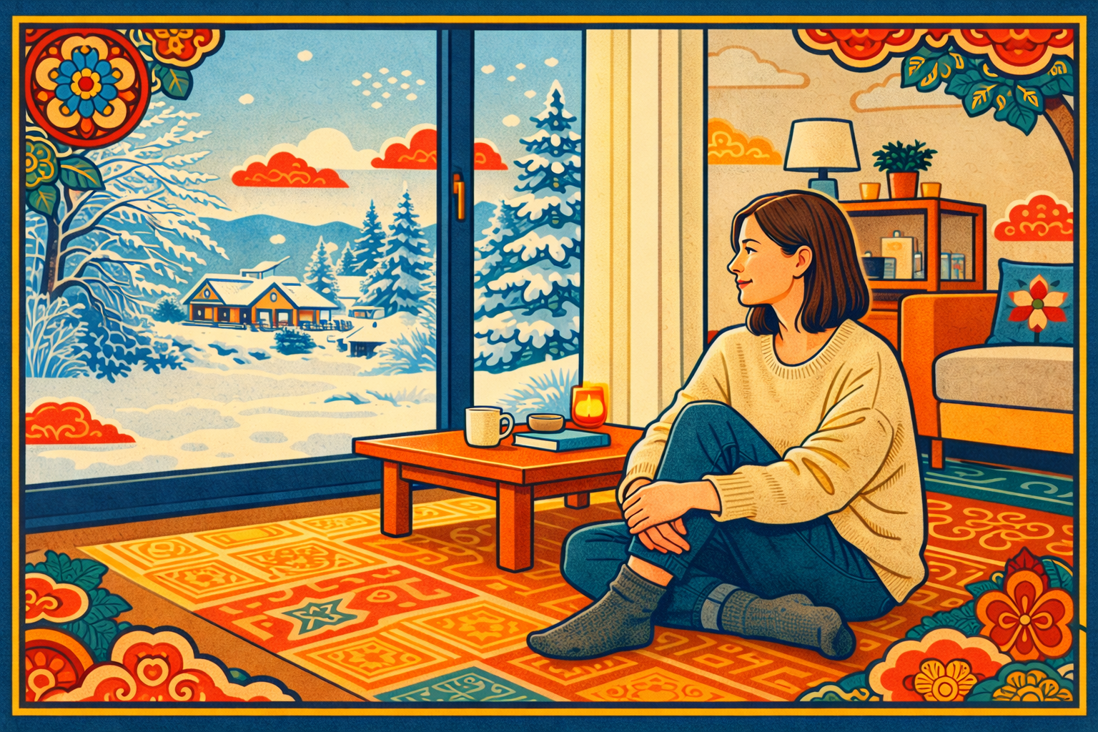 Cozy winter scene with a woman
