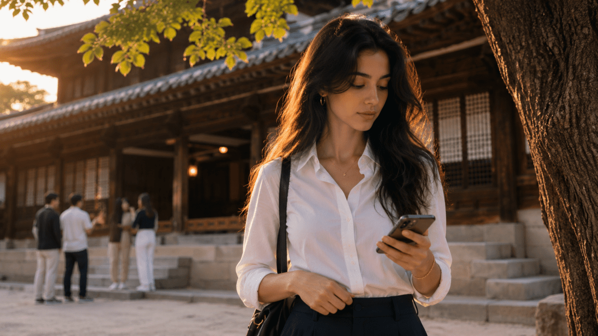 outgrowing friendships — woman checking her phone alone while others gather behind her