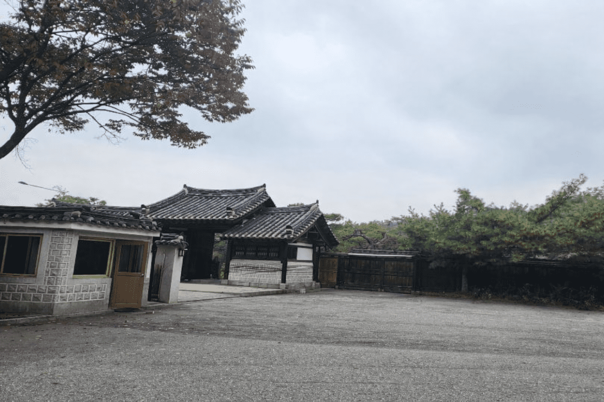 sunday night anxiety work — empty Korean traditional courtyard on overcast day
