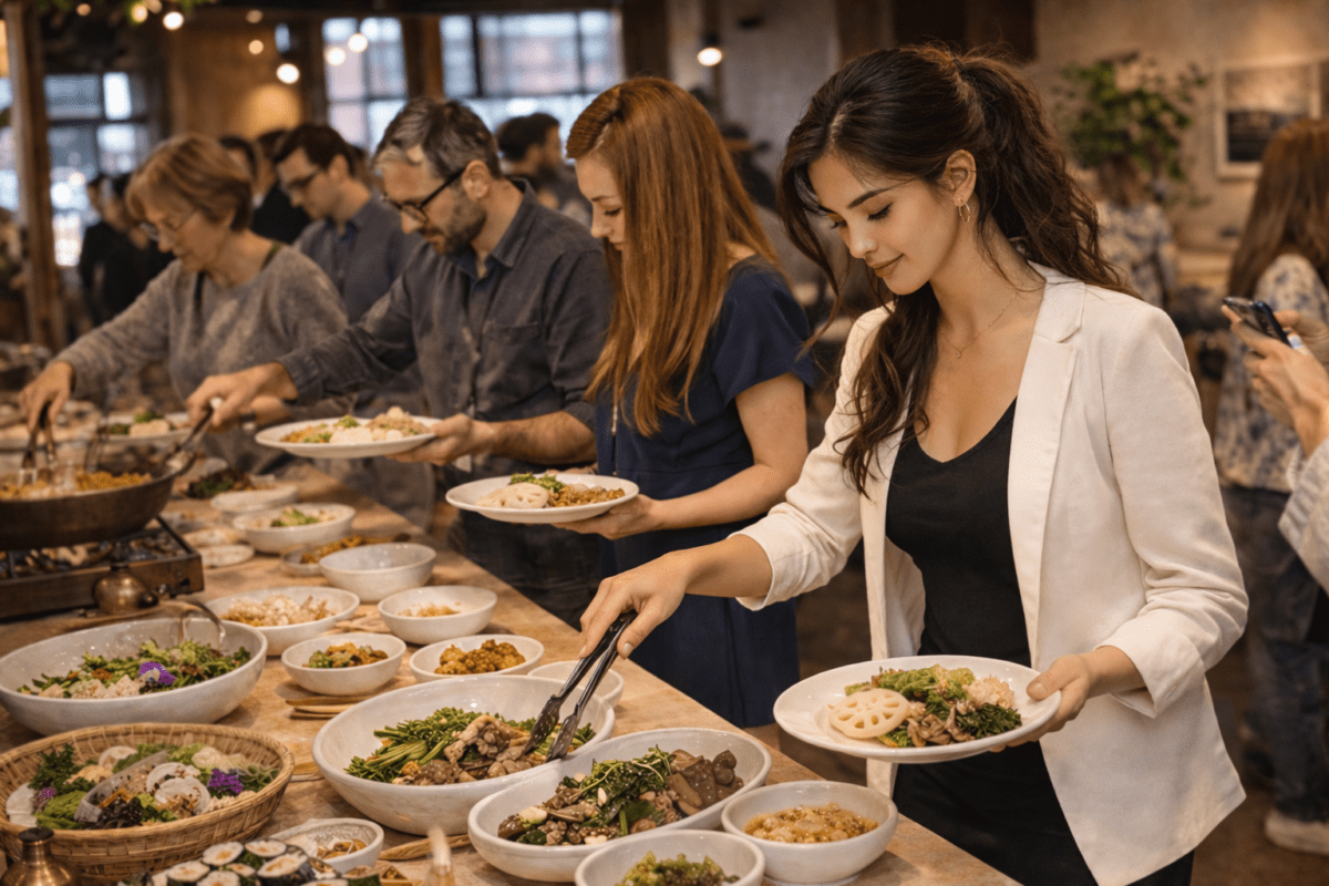 Korean Buddhist food temple buffet Western visitors serving namul dishes