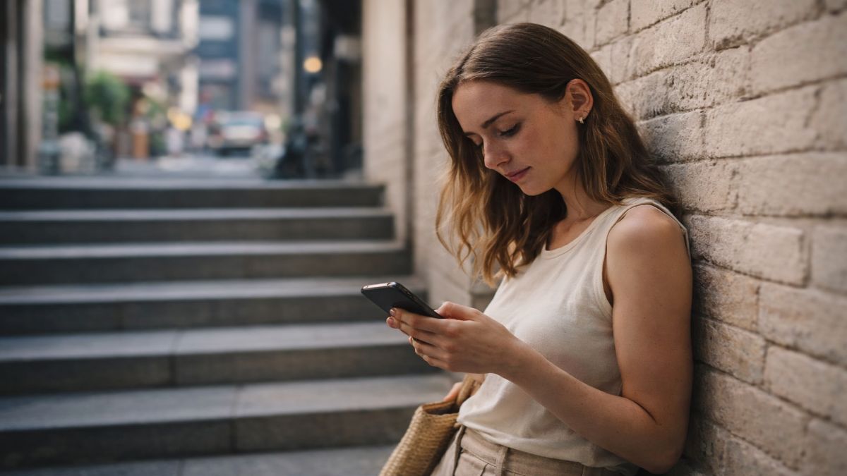 almost didn't pick up the phone — woman leaning on wall looking at phone after parent call psychology