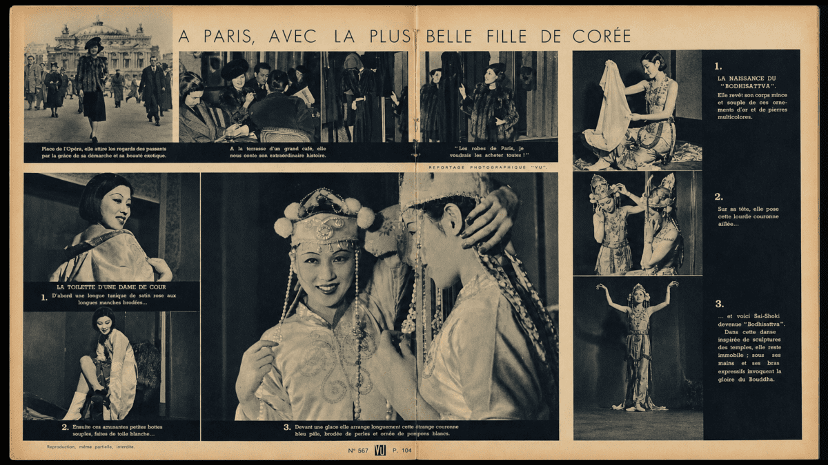Vintage French magazine spread documenting Choi Seung-hee legacy and her rise as a global Korean dance artist in Paris.