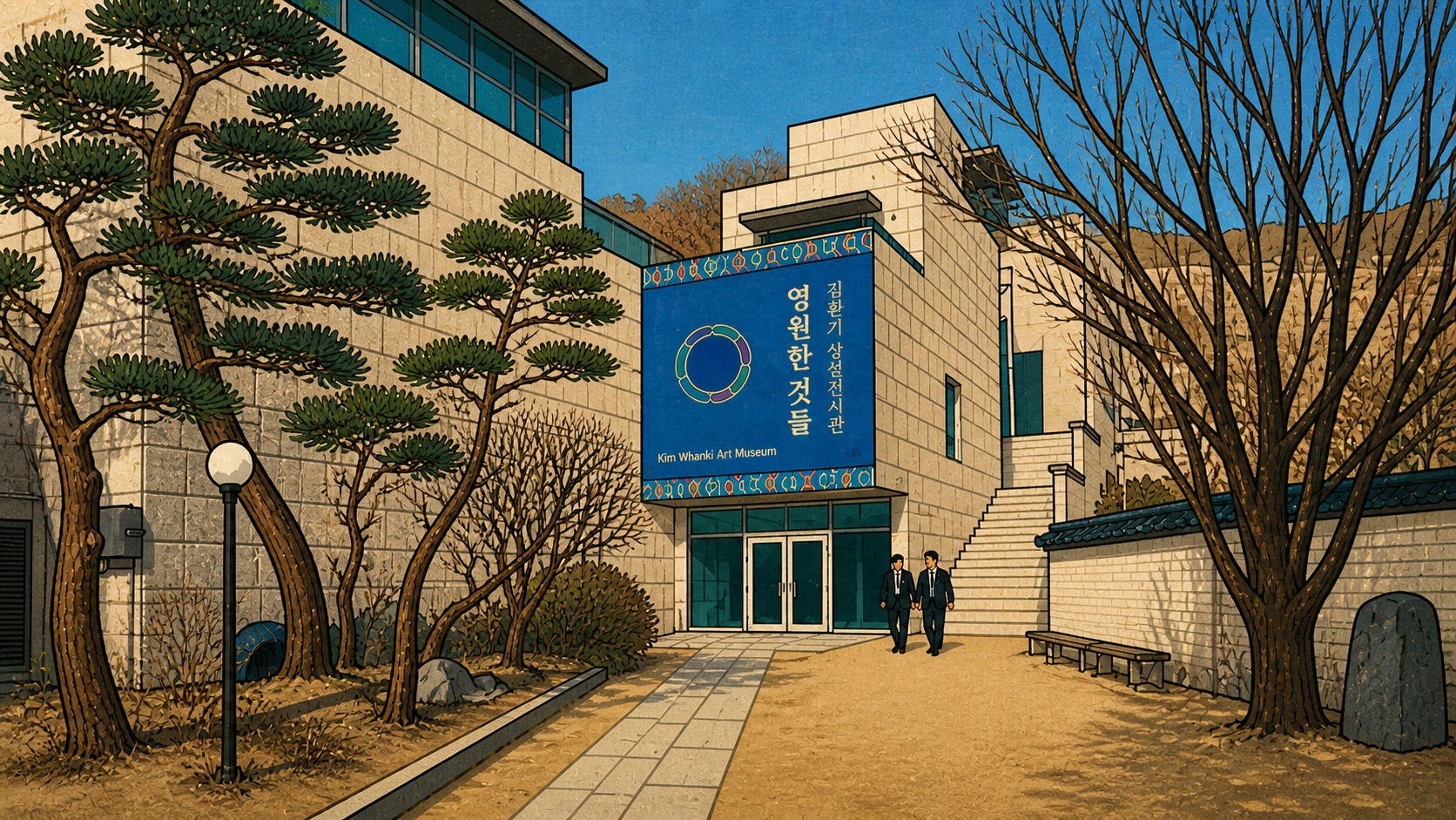 Illustrated Whanki Museum reflecting the quiet atmosphere and contemplation behind Kim Whanki silence