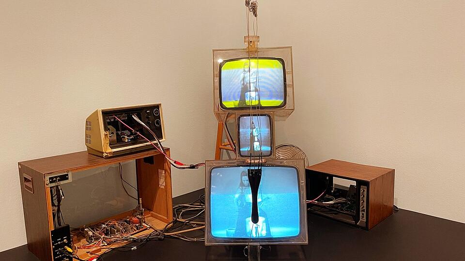 Vintage television installation by Nam June Paik showing experimental video art and electronic media