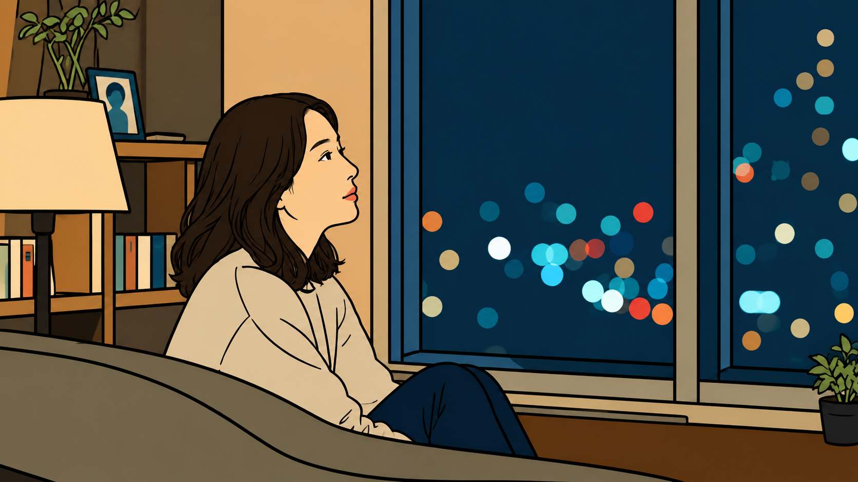 Minhwa-style illustration of a woman in quiet thought, trusting your own voice as it returns.