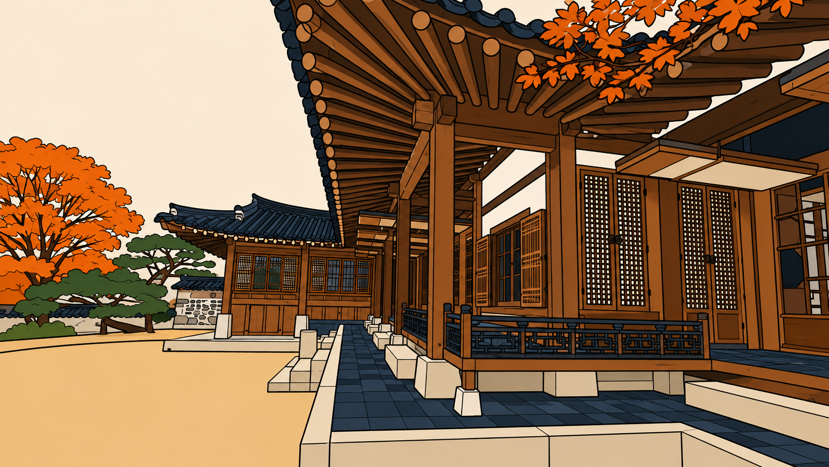 Illustrated hanok courtyard at dusk, the minhwa-style thumbnail for the winter threshold astrology meaning.