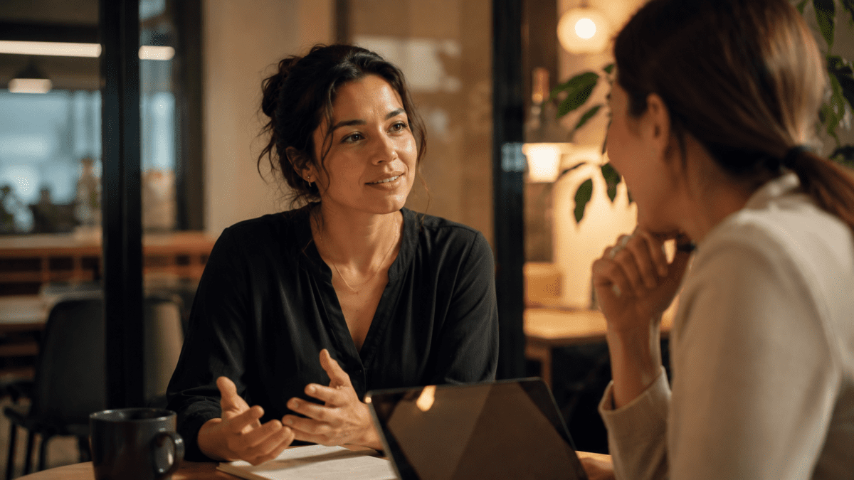 Woman explains her plan to the room, the moment it nodded and the plan started to feel like a fact.