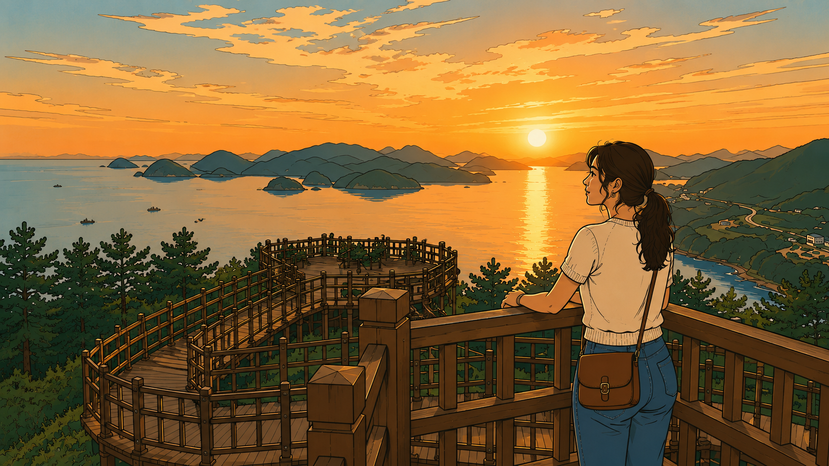 A woman stands alone at sunset overlooking the sea — people pleasing in relationships shaping the role before she turns around.