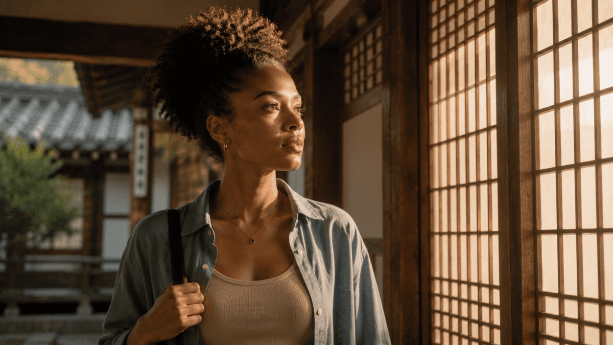 Hanok light, steady gaze. Pressure unlocks survival patterns — emotions that felt impossible in calm become clear when conditions change.