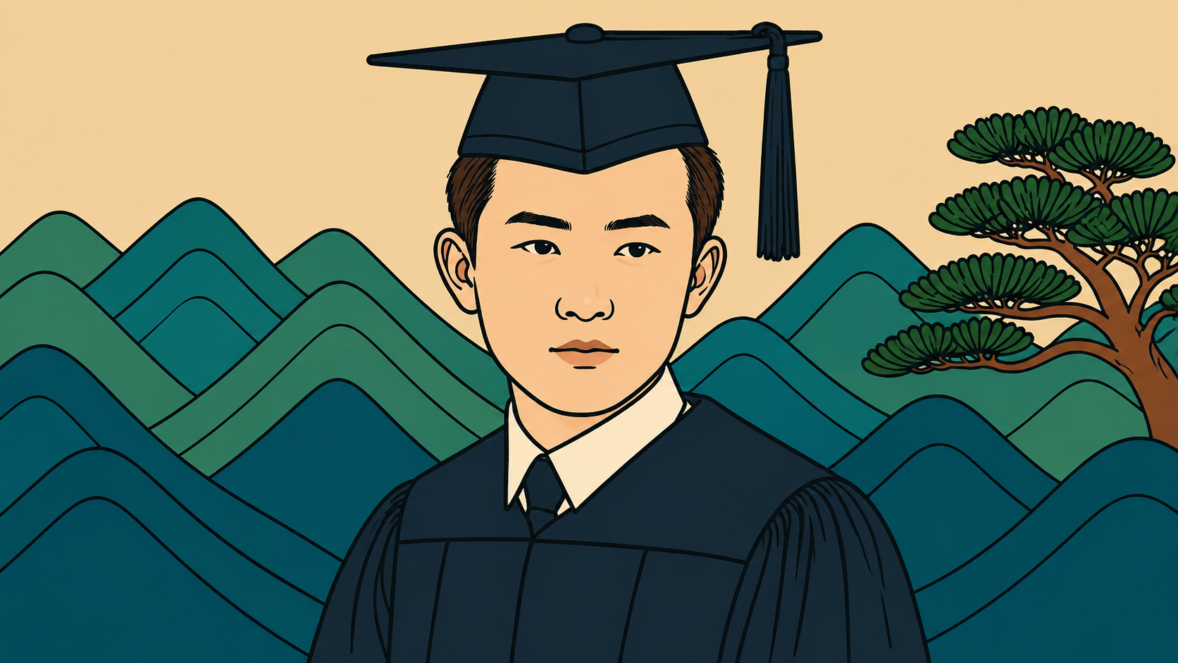 illustrated graduation portrait inspired by Yun Dong-ju’s poetry and Korean cultural landscape