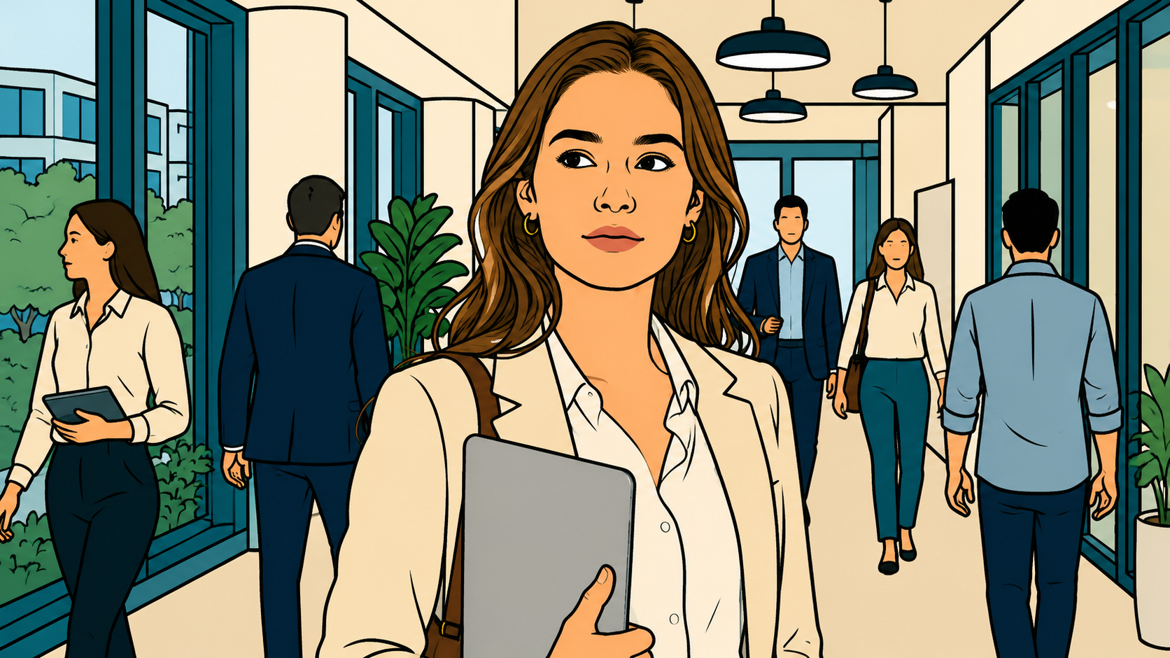 Illustrated thumbnail of a woman with a calm, resolved expression in an office, representing how to stop quiet quitting by making a timed choice.