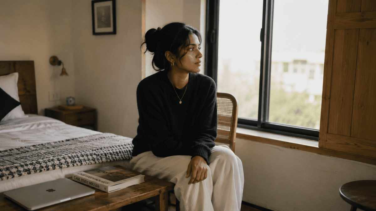 Woman sits by a window with her laptop untouched, wondering how long does it take to form a habit that holds.